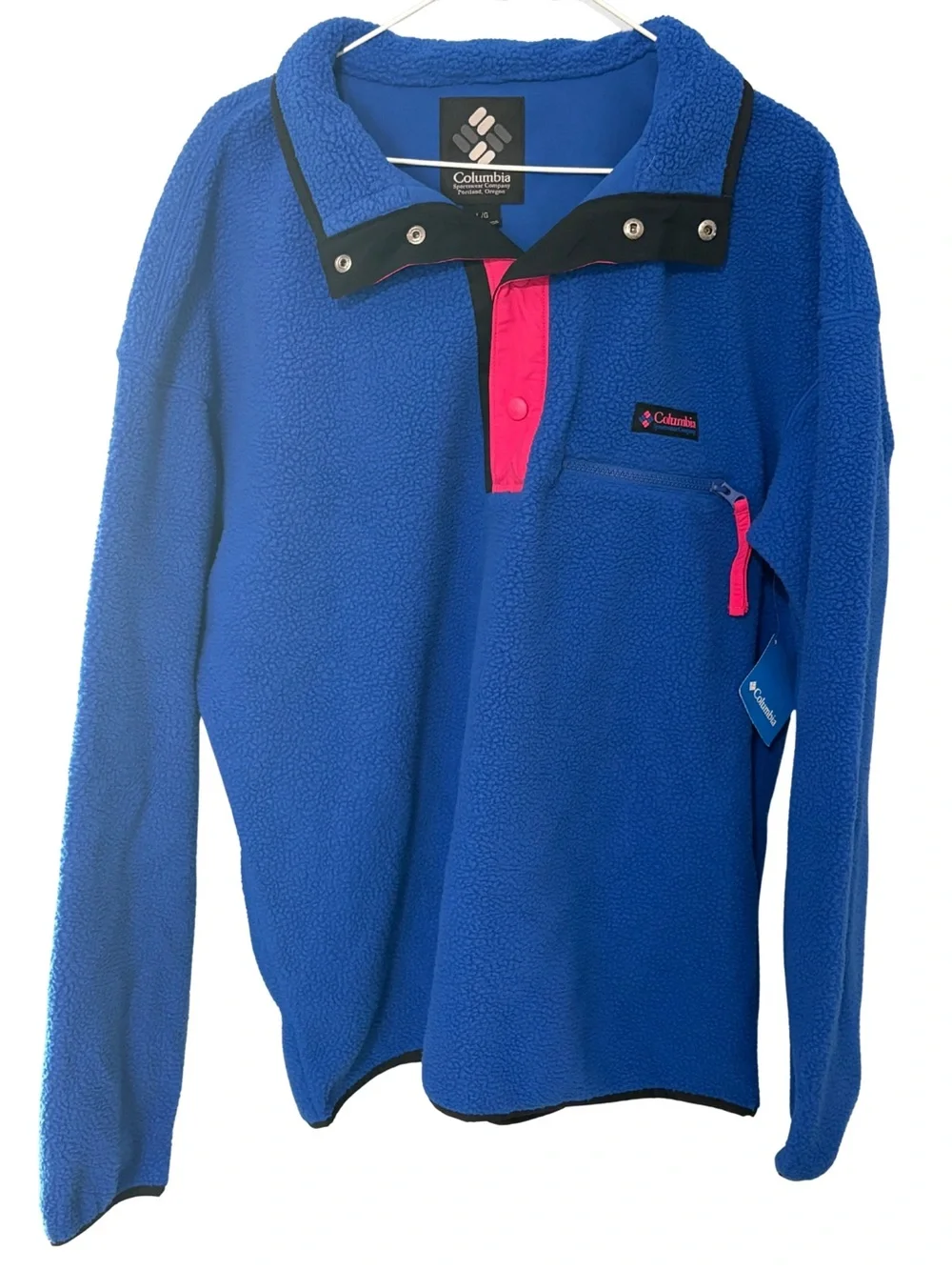 NWT Columbia Helvetia Half Snap Fleece Pullover Men’s Large Blue Pink Sherpa